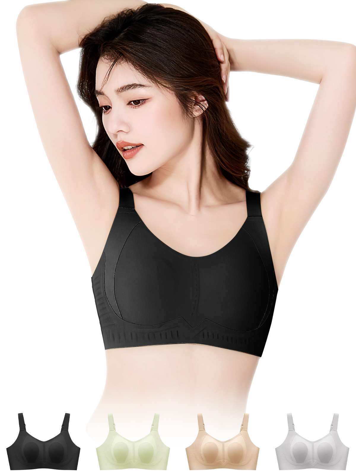 大きな胸を持つ女性のための薄いシームレス下着、小さくてスリム、縁なし、ウサギの耳カップ、横乳と垂れ防止、大きいサイズのブラジャー