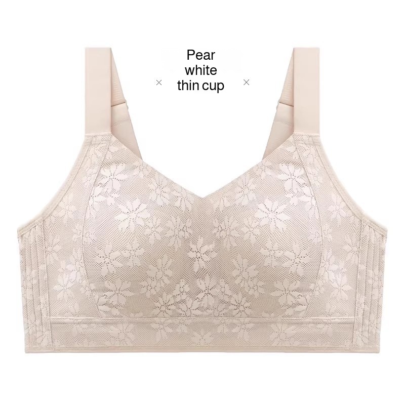 女性用夏物薄手シームレスブラ、突出防止フルカップでバストを小さく見せ、脇乳をサポート