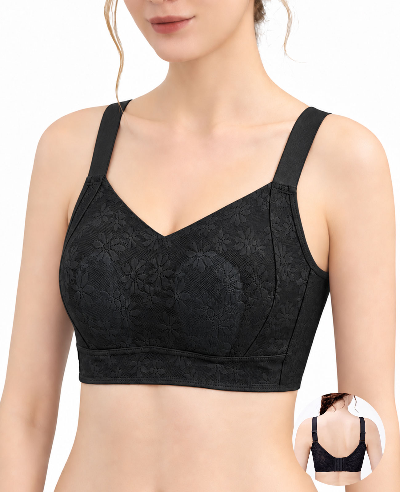 女性用夏物薄手シームレスブラ、突出防止フルカップでバストを小さく見せ、脇乳をサポート