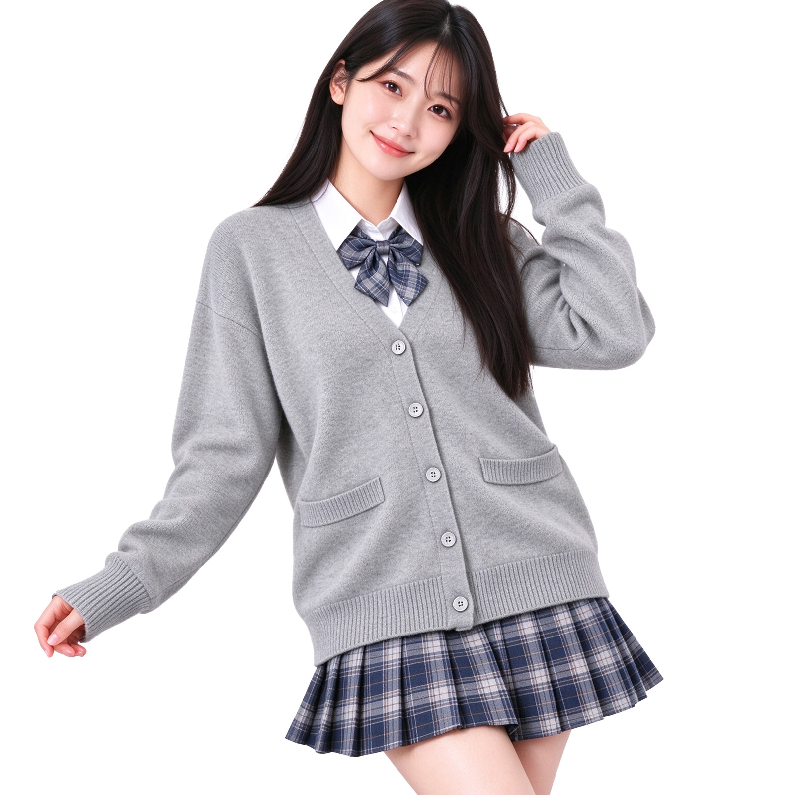 スクールニットカーディガン 女子 学生 制服コーデ Vネック ポケット付き 毛玉防止 全12色 春・秋・冬