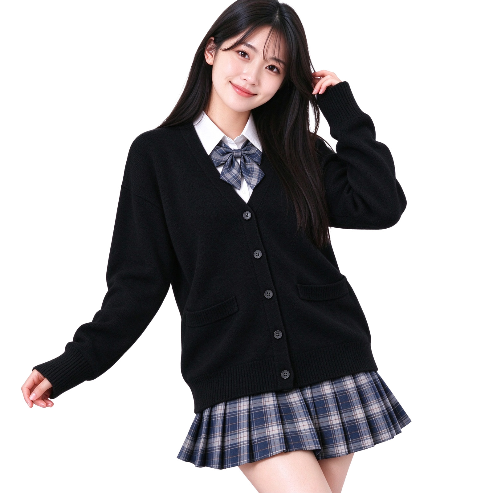 スクールニットカーディガン 女子 学生 制服コーデ Vネック ポケット付き 毛玉防止 全12色 春・秋・冬