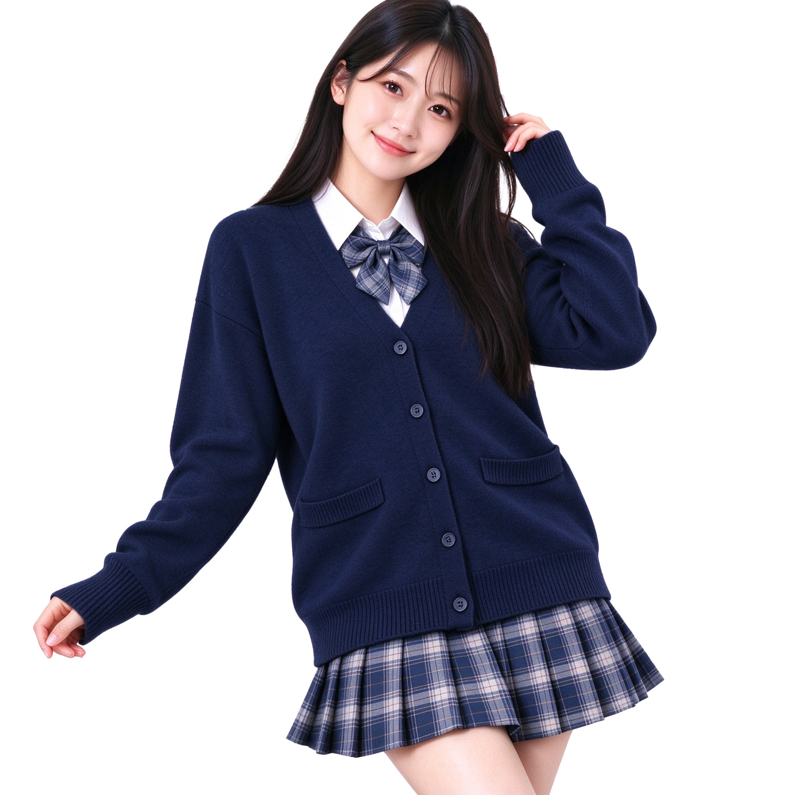 スクールニットカーディガン 女子 学生 制服コーデ Vネック ポケット付き 毛玉防止 全12色 春・秋・冬