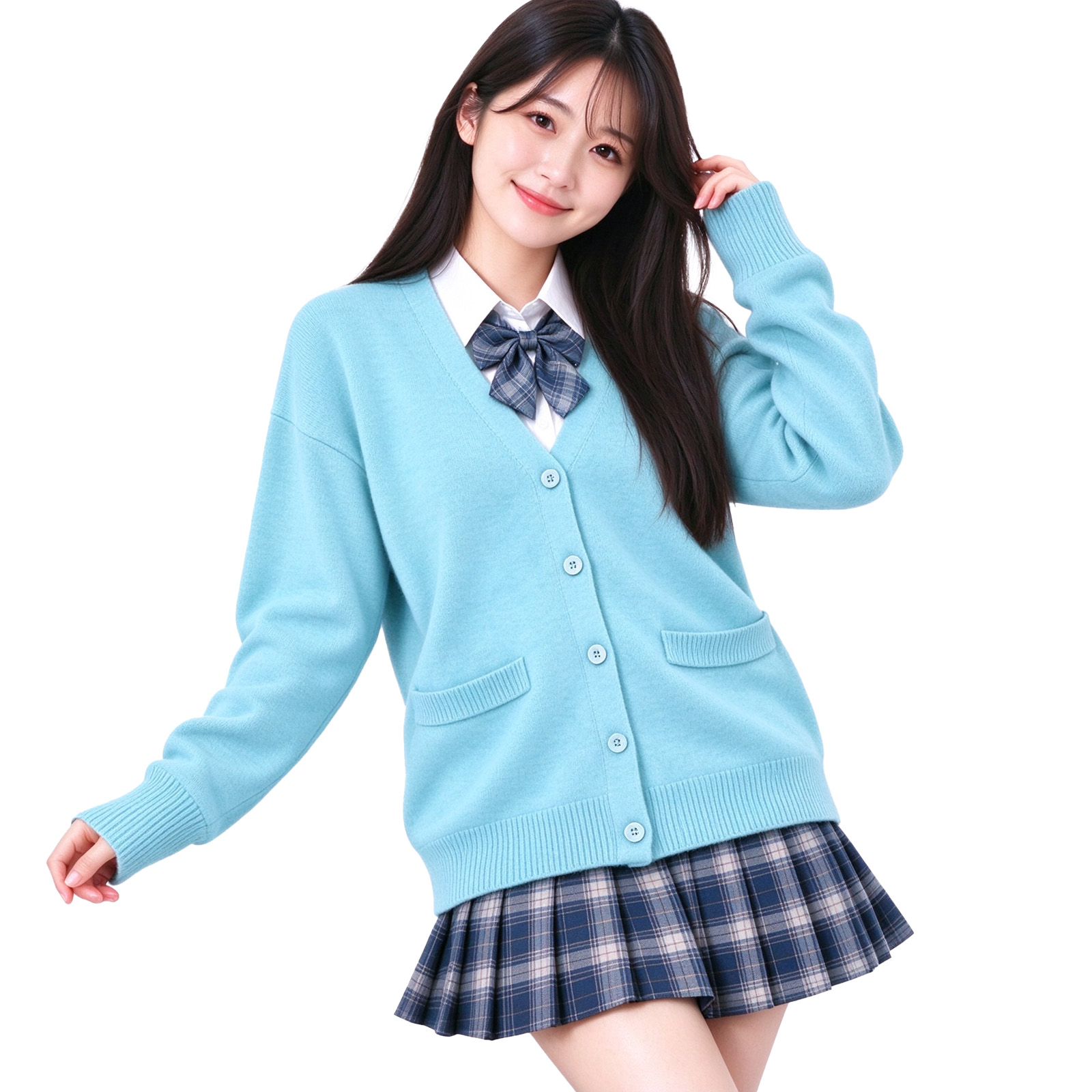 スクールニットカーディガン 女子 学生 制服コーデ Vネック ポケット付き 毛玉防止 全12色 春・秋・冬