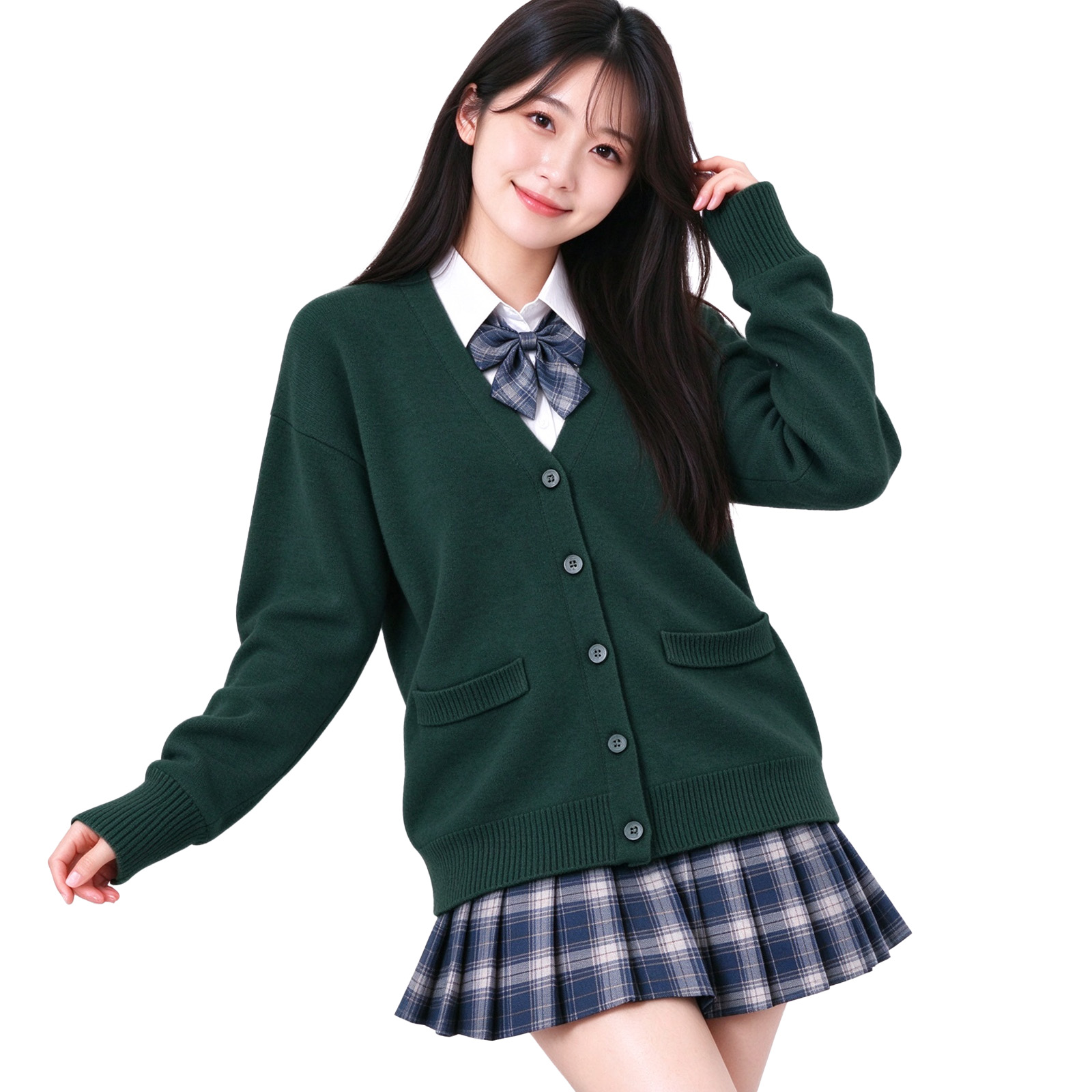 スクールニットカーディガン 女子 学生 制服コーデ Vネック ポケット付き 毛玉防止 全12色 春・秋・冬