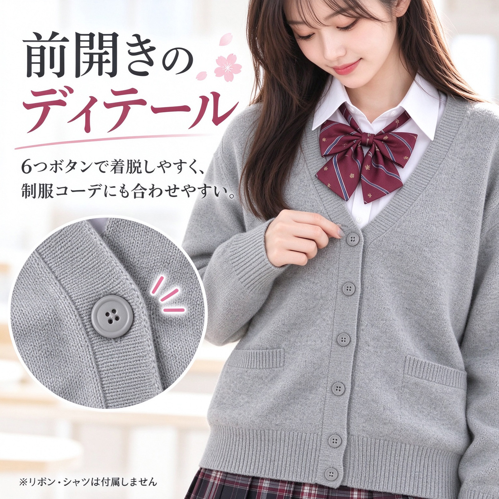 スクールニットカーディガン 女子 学生 制服コーデ Vネック ポケット付き 毛玉防止 全12色 春・秋・冬