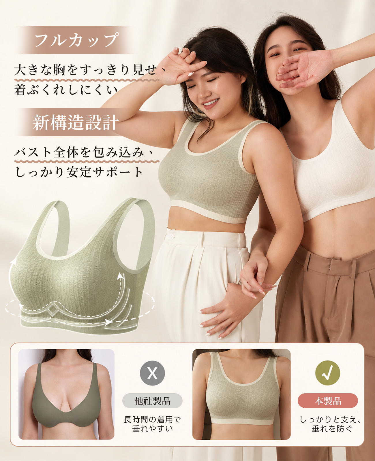 【BreLira-jp】バストが大きい方向けのシームレス、ワイヤーなし、プラスサイズ対応スポーツヨガベストスタイル、たるみ防止ブラ