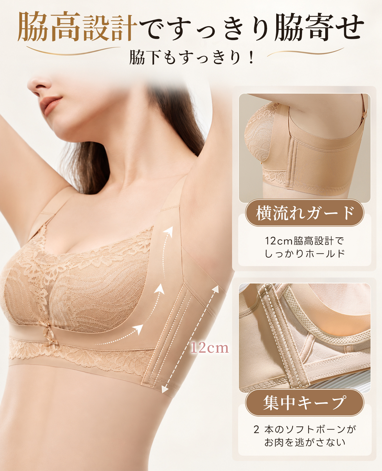 オリジナルの非磁性女性用下着、小胸用プッシュアップブラ、脇乳をサポート、リフトアップしてたるみを防止、ファンデーションのようなシェイプアップブラ。