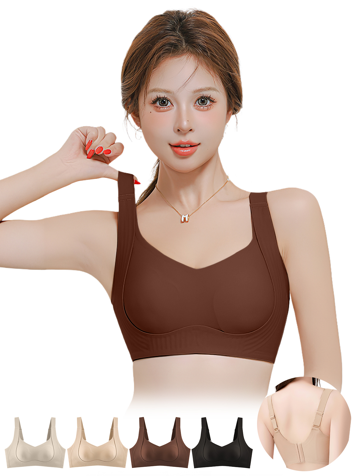 胸が大きいと小さくて細く見える、女性用の薄いシームレス下着、ソフトなサポートとリフト、目に見えないワンピースのたるみ防止固定ブラジャー