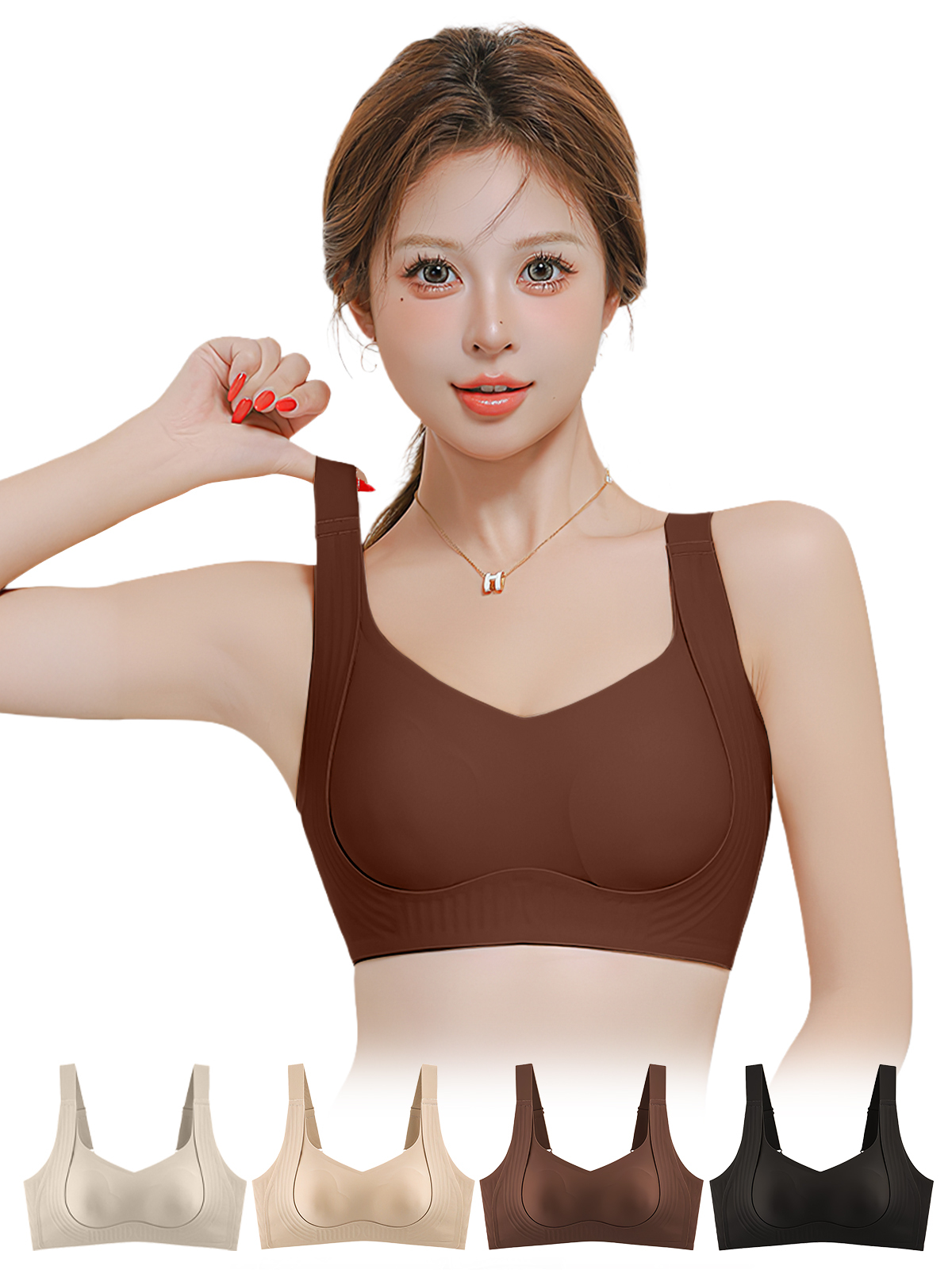 胸が大きいと小さくて細く見える、女性用の薄いシームレス下着、ソフトなサポートとリフト、目に見えないワンピースのたるみ防止固定ブラジャー