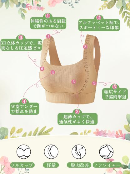 脇肉対策ノンワイヤーブラ