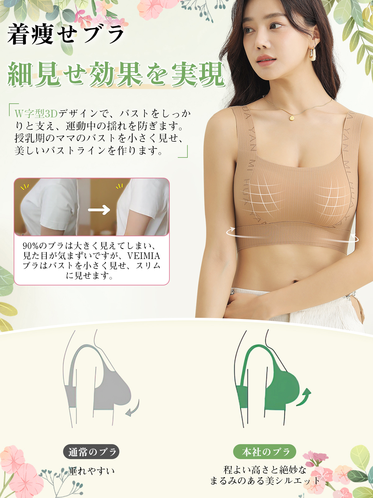 脇肉対策ノンワイヤーブラ