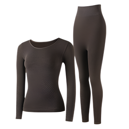 【Brelia-jp】レディース 軽量 シェイピング サーマル アンダーウェア セット シームレス ボディシェイピング スリミング ヒップアップ お腹コントロール 秋服&ズボン スリミング