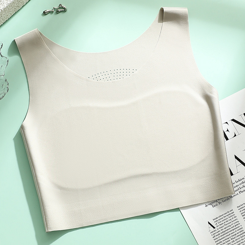 レディース・アイスシルク・スポーツベスト アウターウェア トップス 大きい胸が小さく見える フリーブラ ノンマーキング 通気性の良いアイスシルクブラ