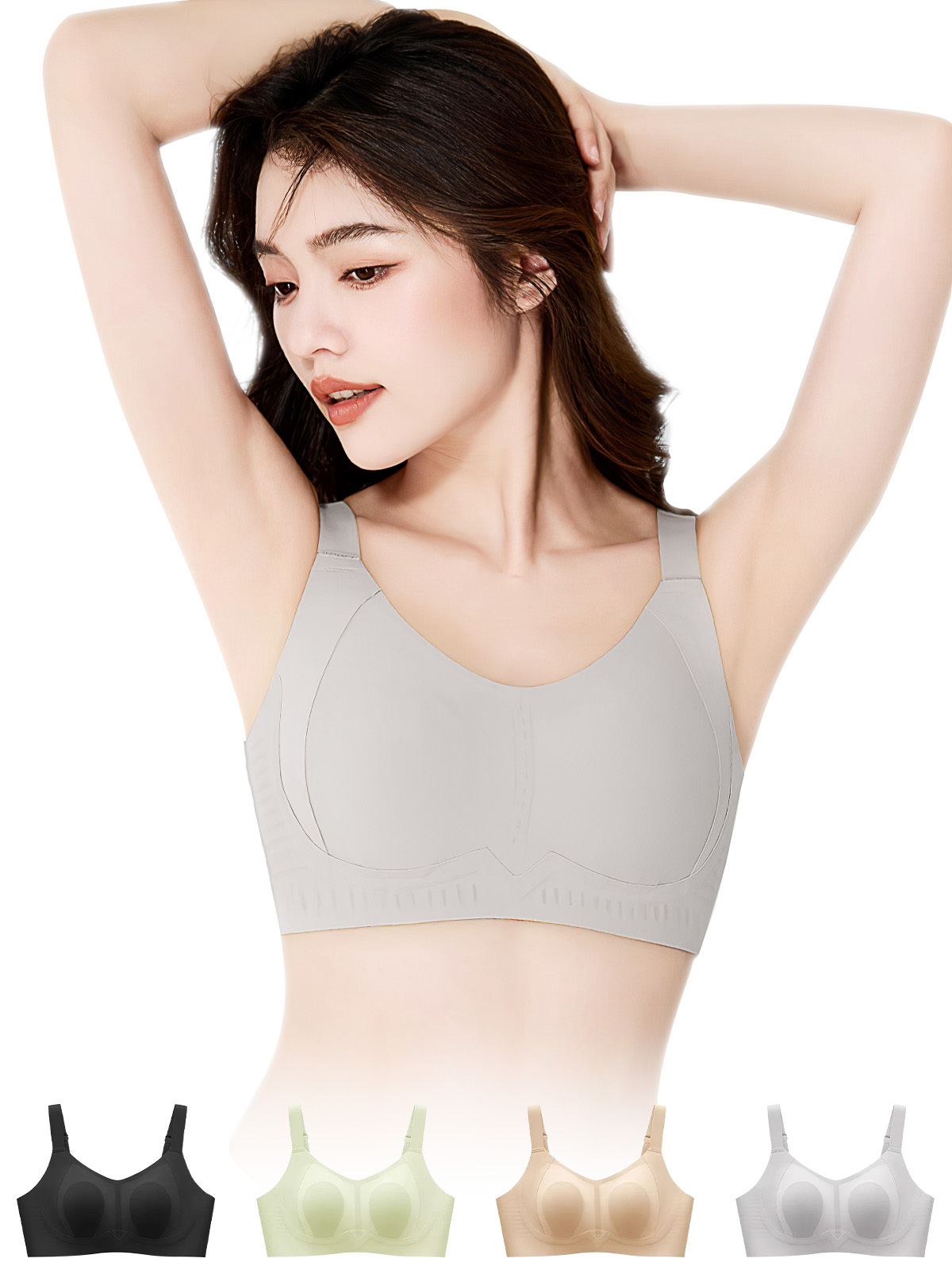 大きな胸を持つ女性のための薄いシームレス下着、小さくてスリム、縁なし、ウサギの耳カップ、横乳と垂れ防止、大きいサイズのブラジャー