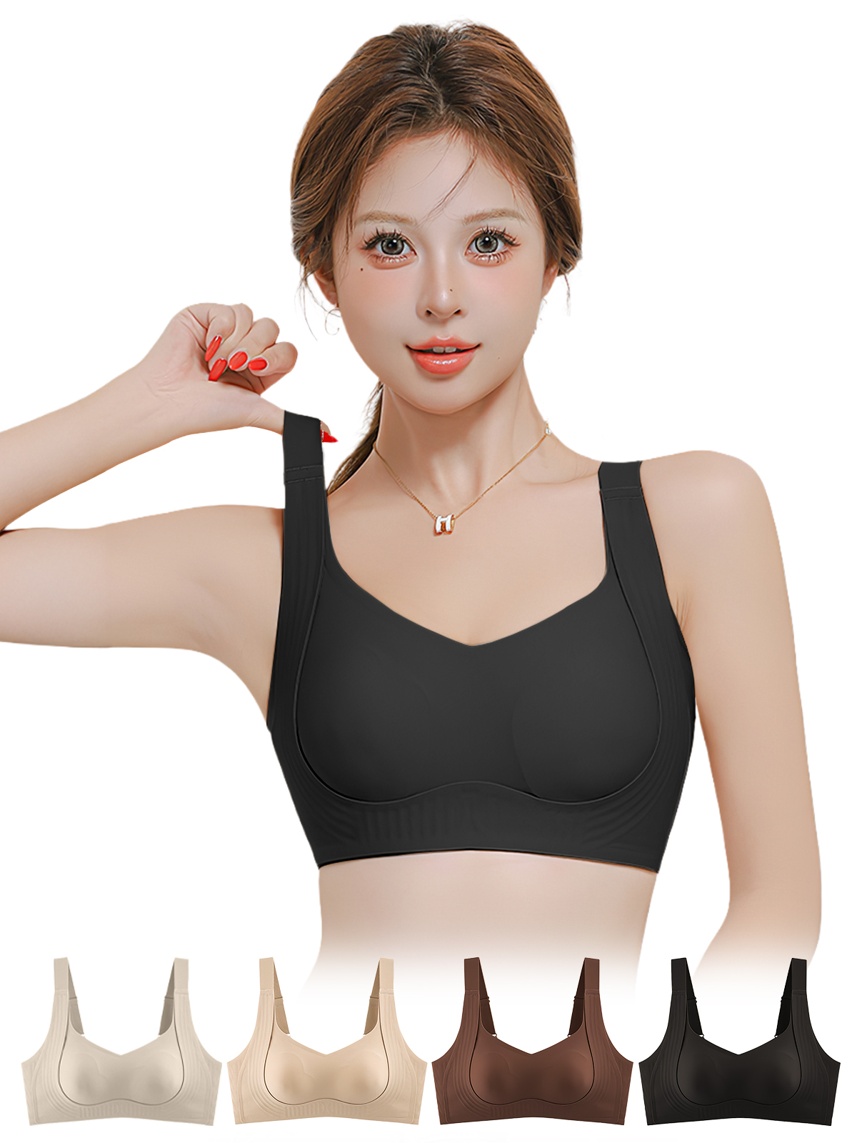 胸が大きいと小さくて細く見える、女性用の薄いシームレス下着、ソフトなサポートとリフト、目に見えないワンピースのたるみ防止固定ブラジャー