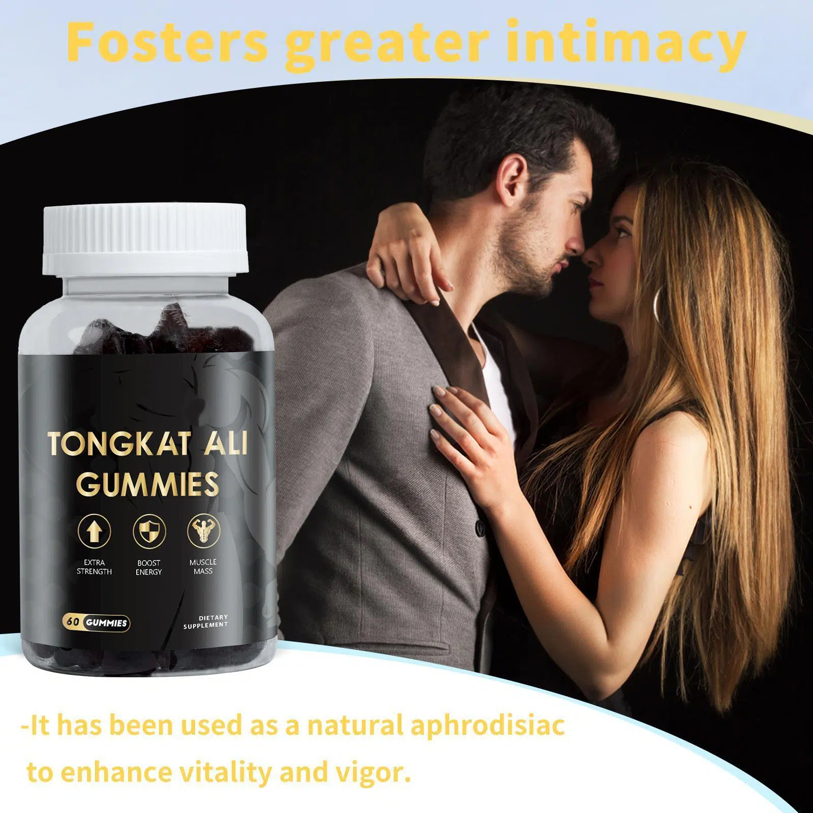 Tongkat Ali Gummies, Natural Dietary Supplement for Energy, Stamina and Health, 60 Gummies/Bottle