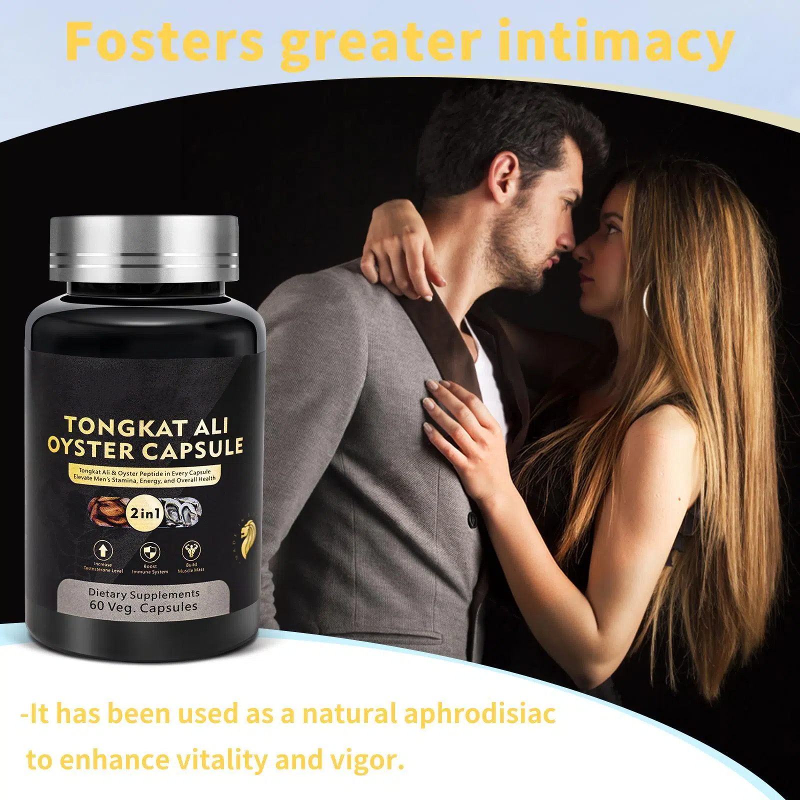 [Bundle of 1/2/3/5] TIMYEE Tongkat Ali+Oyster Capsules, Natural Dietary Supplement for Energy, Stamina and Health, 60 Capsules/Bottle