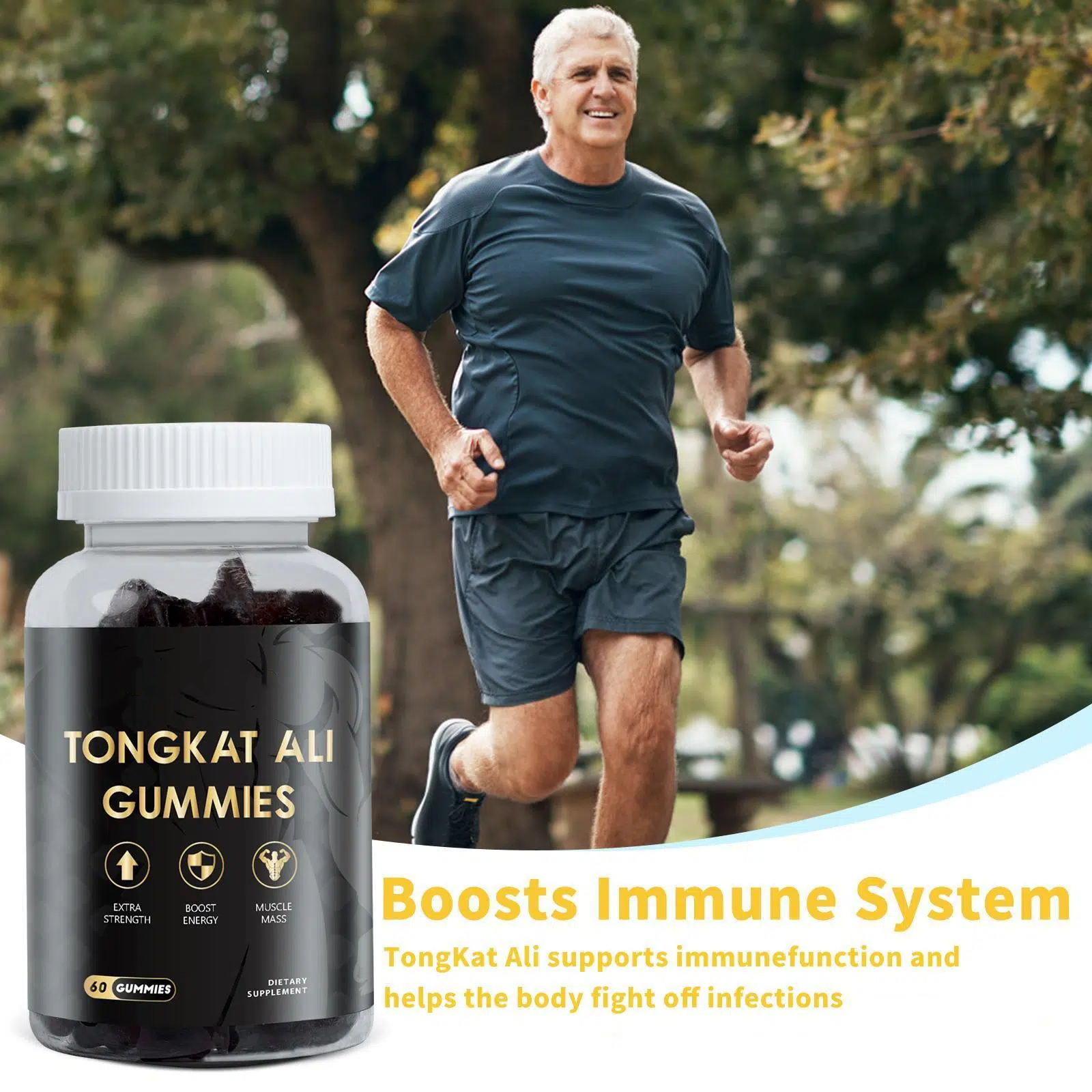 Tongkat Ali Gummies, Natural Dietary Supplement for Energy, Stamina and Health, 60 Gummies/Bottle