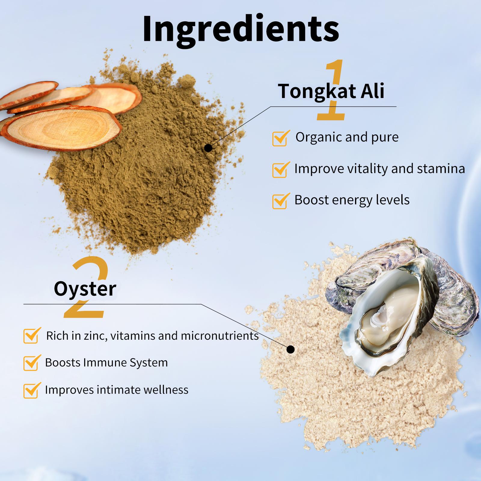 [Bundle of 1/2/3/5] TIMYEE Tongkat Ali+Oyster Capsules, Natural Dietary Supplement for Energy, Stamina and Health, 60 Capsules/Bottle