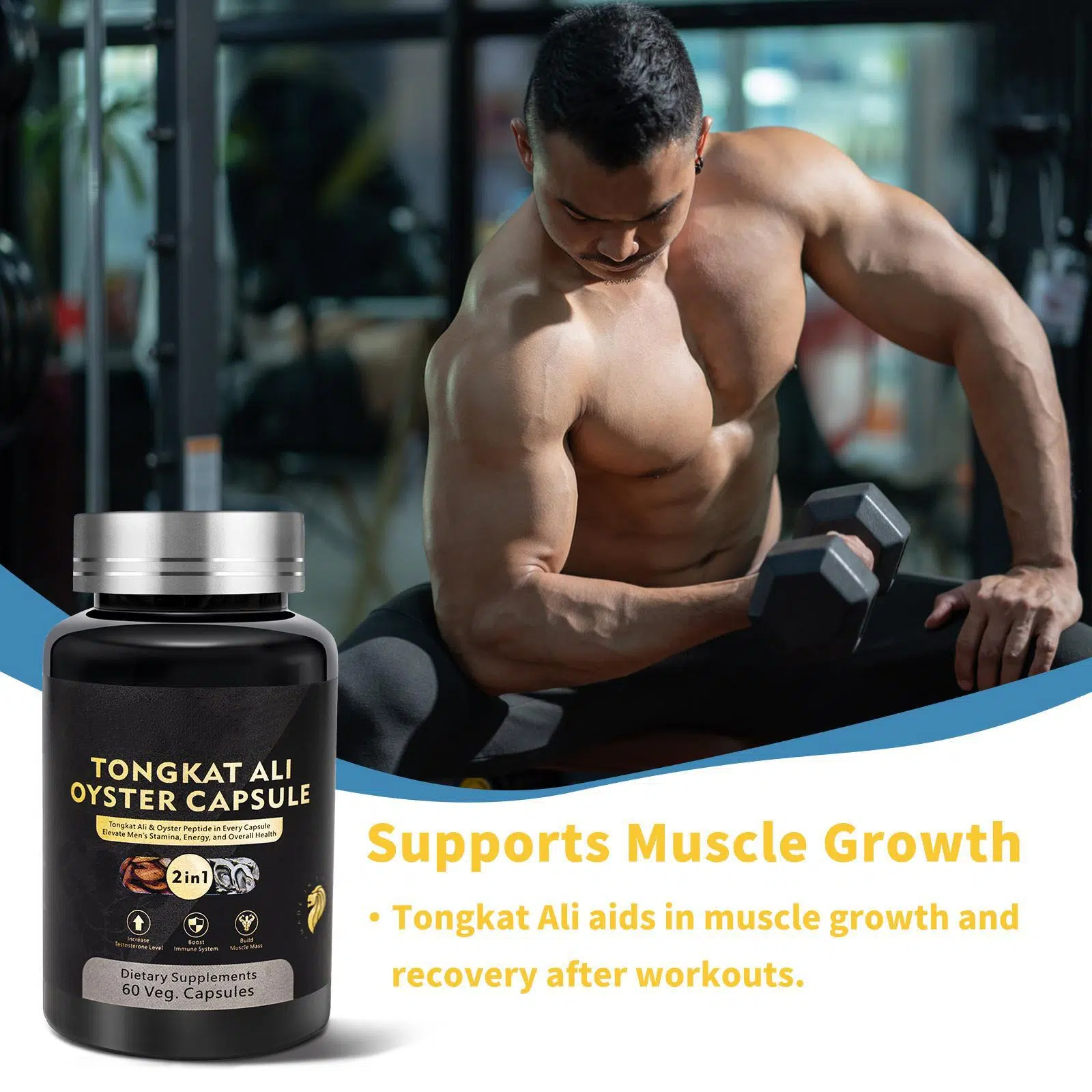 [Bundle of 1/2/3/5] TIMYEE Tongkat Ali+Oyster Capsules, Natural Dietary Supplement for Energy, Stamina and Health, 60 Capsules/Bottle