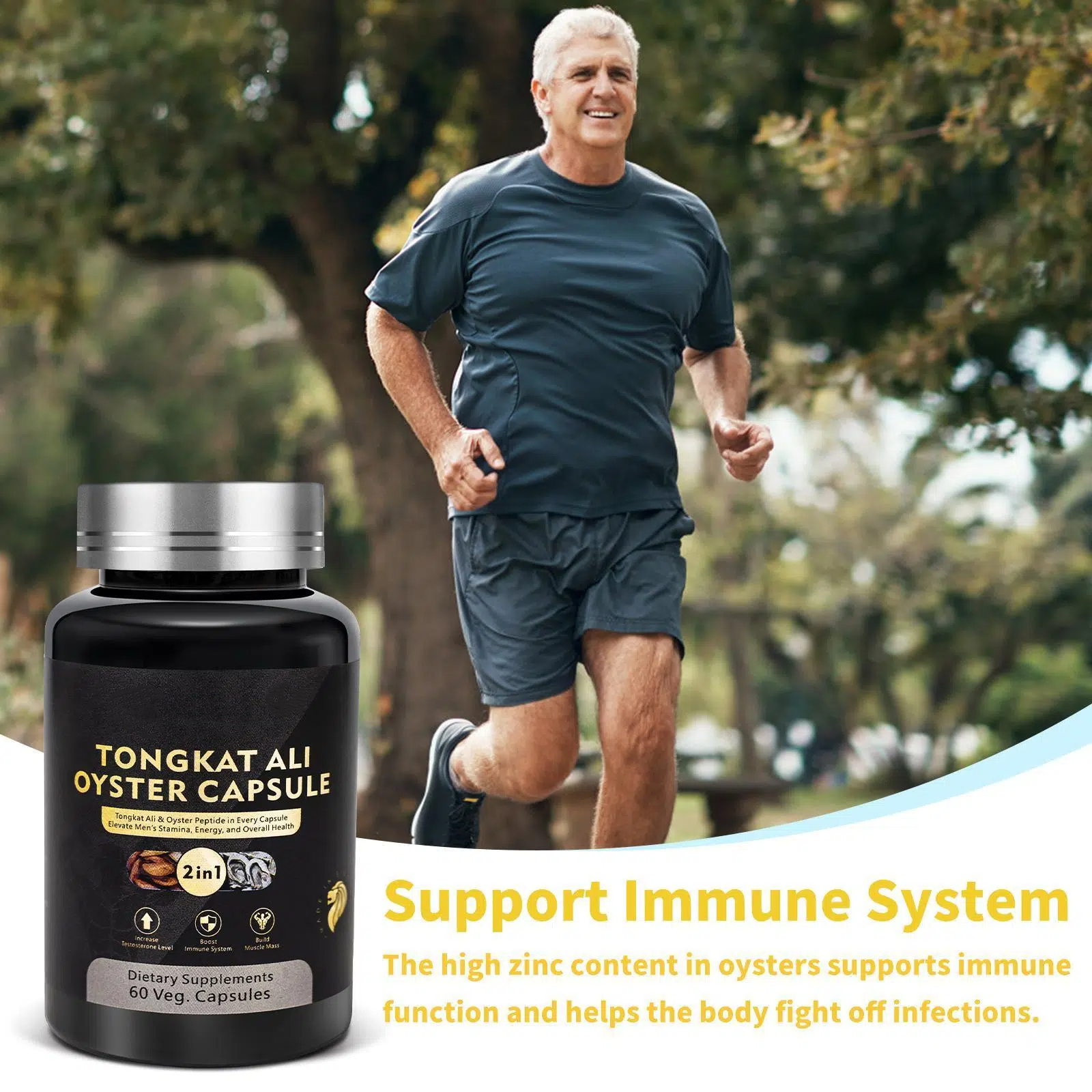 [Bundle of 1/2/3/5] TIMYEE Tongkat Ali+Oyster Capsules, Natural Dietary Supplement for Energy, Stamina and Health, 60 Capsules/Bottle