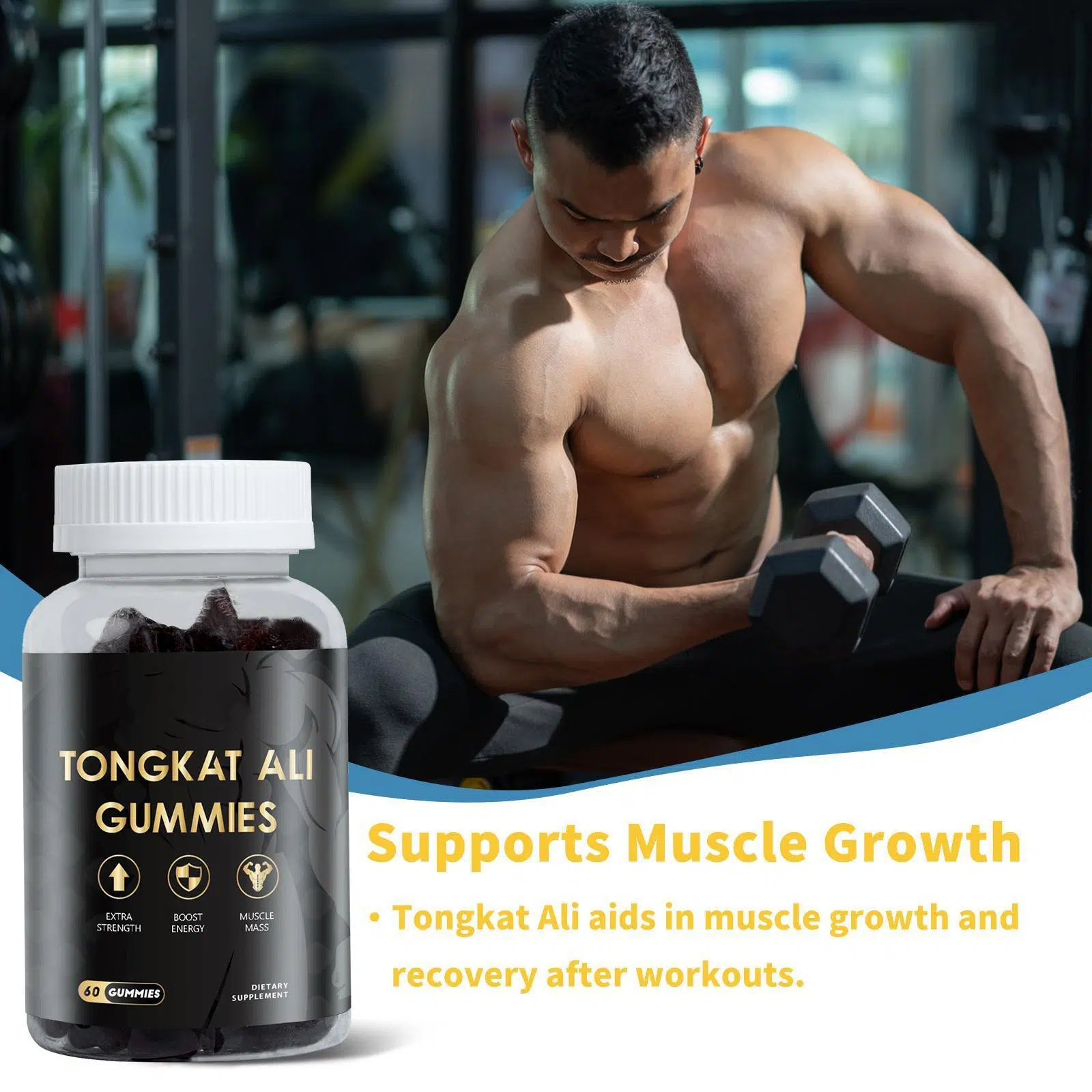 Tongkat Ali Gummies, Natural Dietary Supplement for Energy, Stamina and Health, 60 Gummies/Bottle