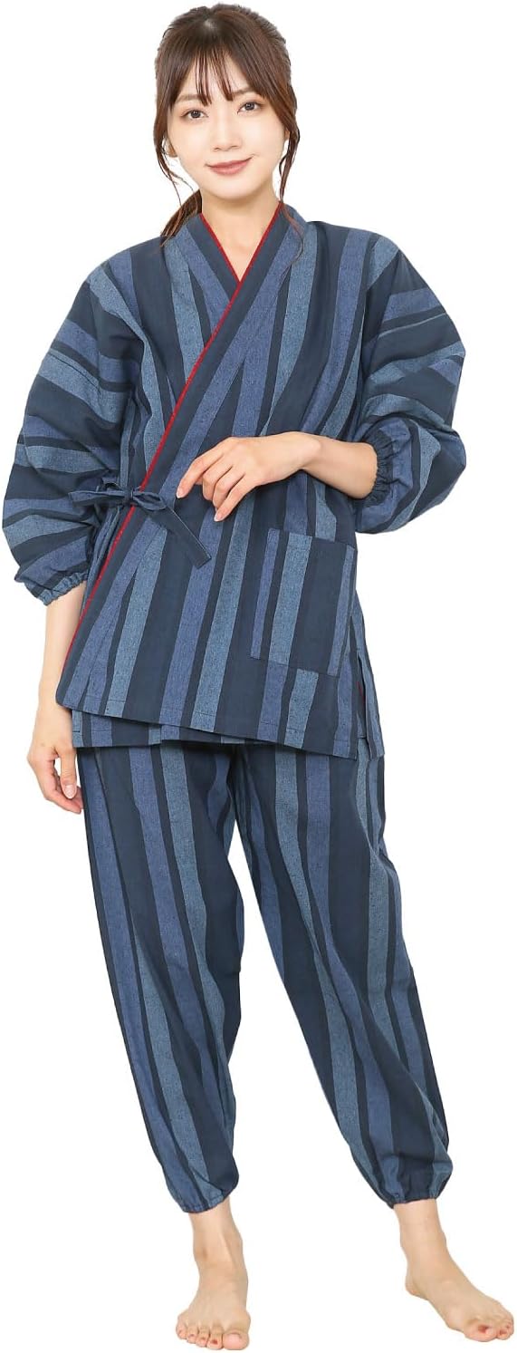 作務衣 つむぎ織り 木綿 通年 上下セット レディース 綿100％ ワークウェア 作業着 ルームウェア お部屋着 リラックスウェア 婦人