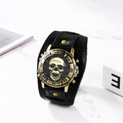 メンズ 腕時計 髑髏 アンティーク ブレスレット: ロックパンク スカル ドクロ 革ベルト レザーベルト 防水 アナログ クオーツウォッチ ゴシックアクセサリー - 誕生日 クリスマス バレンタインデー ハロウィン プレゼント