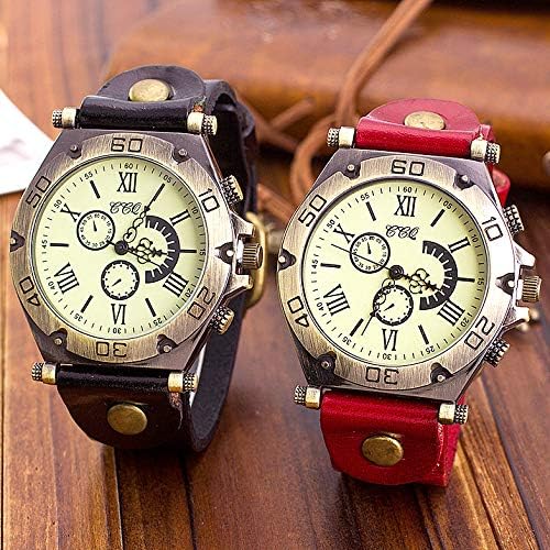 レトロ アンティーク クロノグラフ デザイン 太め レザー バンド ウォッチ 腕 時計 メンズ 