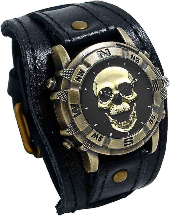 メンズ 腕時計 髑髏 アンティーク ブレスレット: ロックパンク スカル ドクロ 革ベルト レザーベルト 防水 アナログ クオーツウォッチ ゴシックアクセサリー - 誕生日 クリスマス バレンタインデー ハロウィン プレゼント