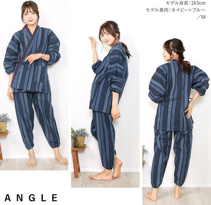 作務衣 つむぎ織り 木綿 通年 上下セット レディース 綿100％ ワークウェア 作業着 ルームウェア お部屋着 リラックスウェア 婦人