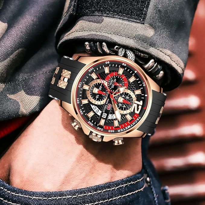 腕時計メンズ、watch for men、クオーツ スップウォッチ機能付き 日付 ステンレスバンドベルト 3ATM防水 頑丈おしゃれシンプル格付けカジュアル勉強仕事 アナログ人気ランキングブランドプレゼント (ブラックゴールド)