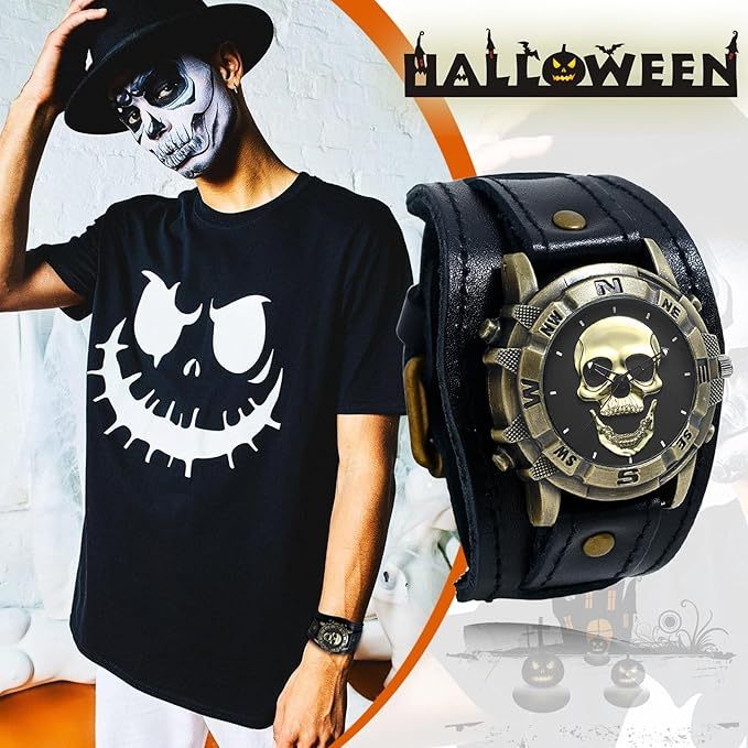 メンズ 腕時計 髑髏 アンティーク ブレスレット: ロックパンク スカル ドクロ 革ベルト レザーベルト 防水 アナログ クオーツウォッチ ゴシックアクセサリー - 誕生日 クリスマス バレンタインデー ハロウィン プレゼント