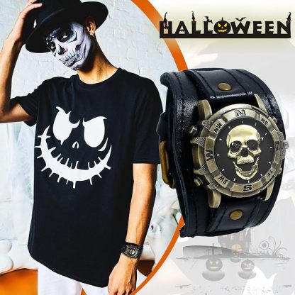 メンズ 腕時計 髑髏 アンティーク ブレスレット: ロックパンク スカル ドクロ 革ベルト レザーベルト 防水 アナログ クオーツウォッチ ゴシックアクセサリー - 誕生日 クリスマス バレンタインデー ハロウィン プレゼント