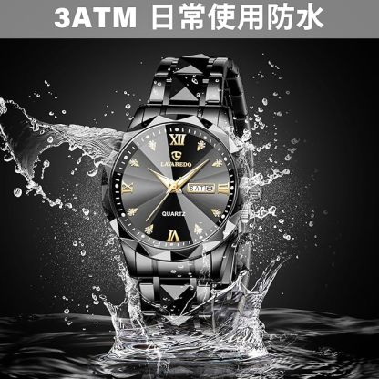 メンズ腕時計 ファッション カジュアル ビジネス 多機能 クロノグラフ ステンレス 防水 日付表示 シルバーブル- ブラック アナログクォーツ時計