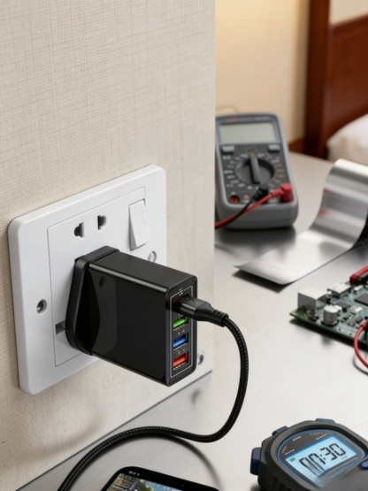 4-Port Smart Travel Charger (UK Plug) | Intelligent Power Delivery & Battery Health Protection | Multi-Device Fast Charging for Phone, Tablet & Watch | Compact Everyday Carry