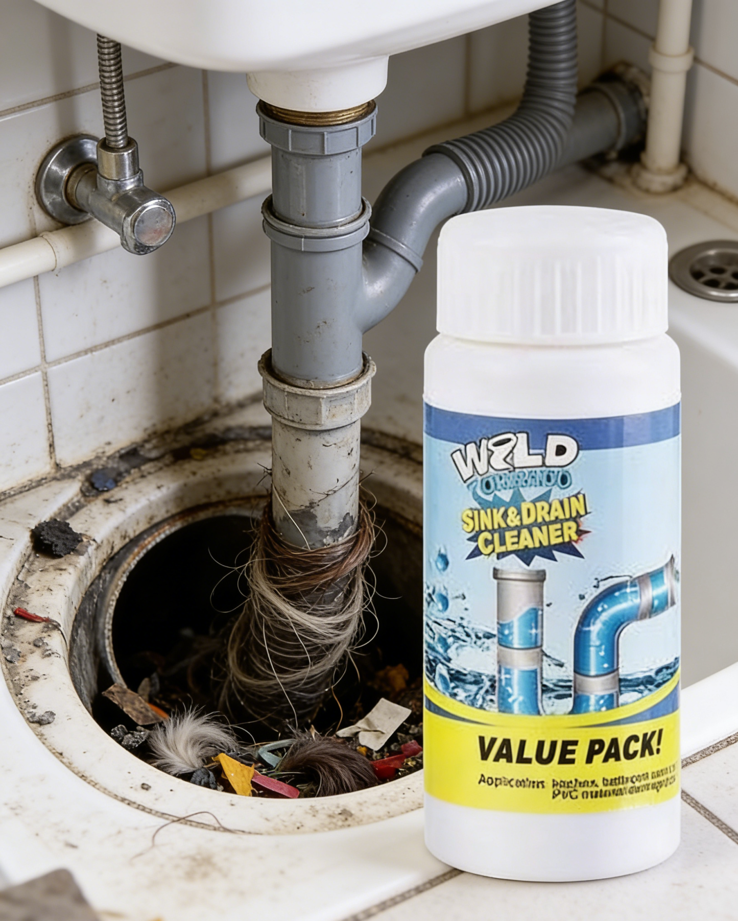 Wild Tornado Powerful Drain Cleaner | Rapid Foam Clog Remover for Kitchen, Bathroom & Toilet | Dissolves Hair, Grease & Food Residue | Pipe-Safe Formula & Odour Eliminator