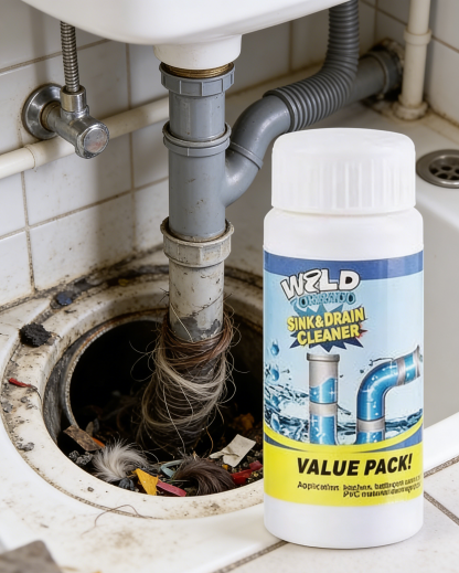 Wild Tornado Powerful Drain Cleaner | Rapid Foam Clog Remover for Kitchen, Bathroom & Toilet | Dissolves Hair, Grease & Food Residue | Pipe-Safe Formula & Odour Eliminator