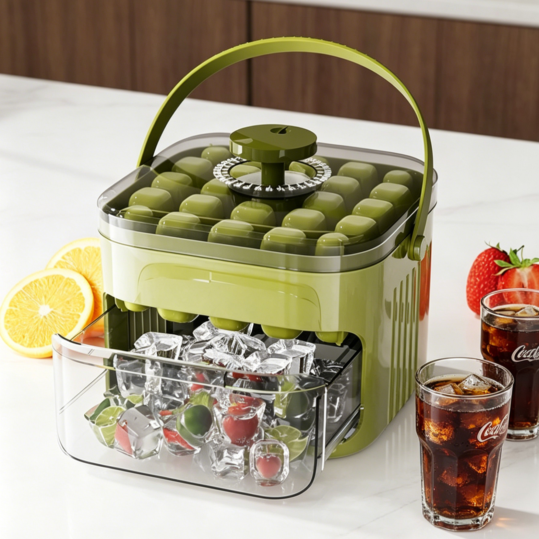 Large Capacity Press-Type Ice Cube Maker | 1-Second Easy Release | Hygienic Storage Bin with Lid | BPA Free