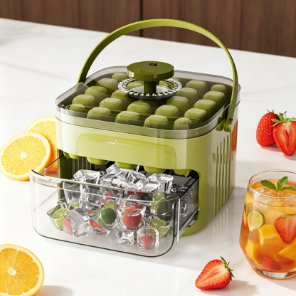 Large Capacity Press-Type Ice Cube Maker | 1-Second Easy Release | Hygienic Storage Bin with Lid | BPA Free