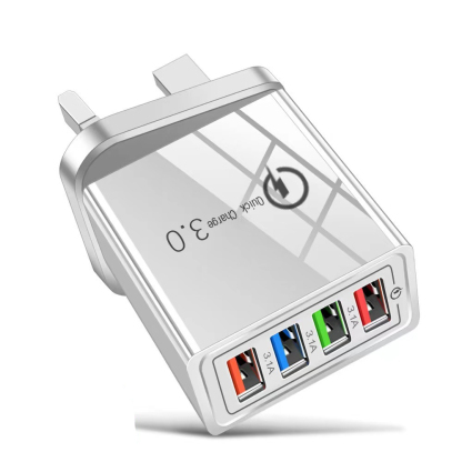 4-Port Smart Travel Charger (UK Plug) | Intelligent Power Delivery & Battery Health Protection | Multi-Device Fast Charging for Phone, Tablet & Watch | Compact Everyday Carry