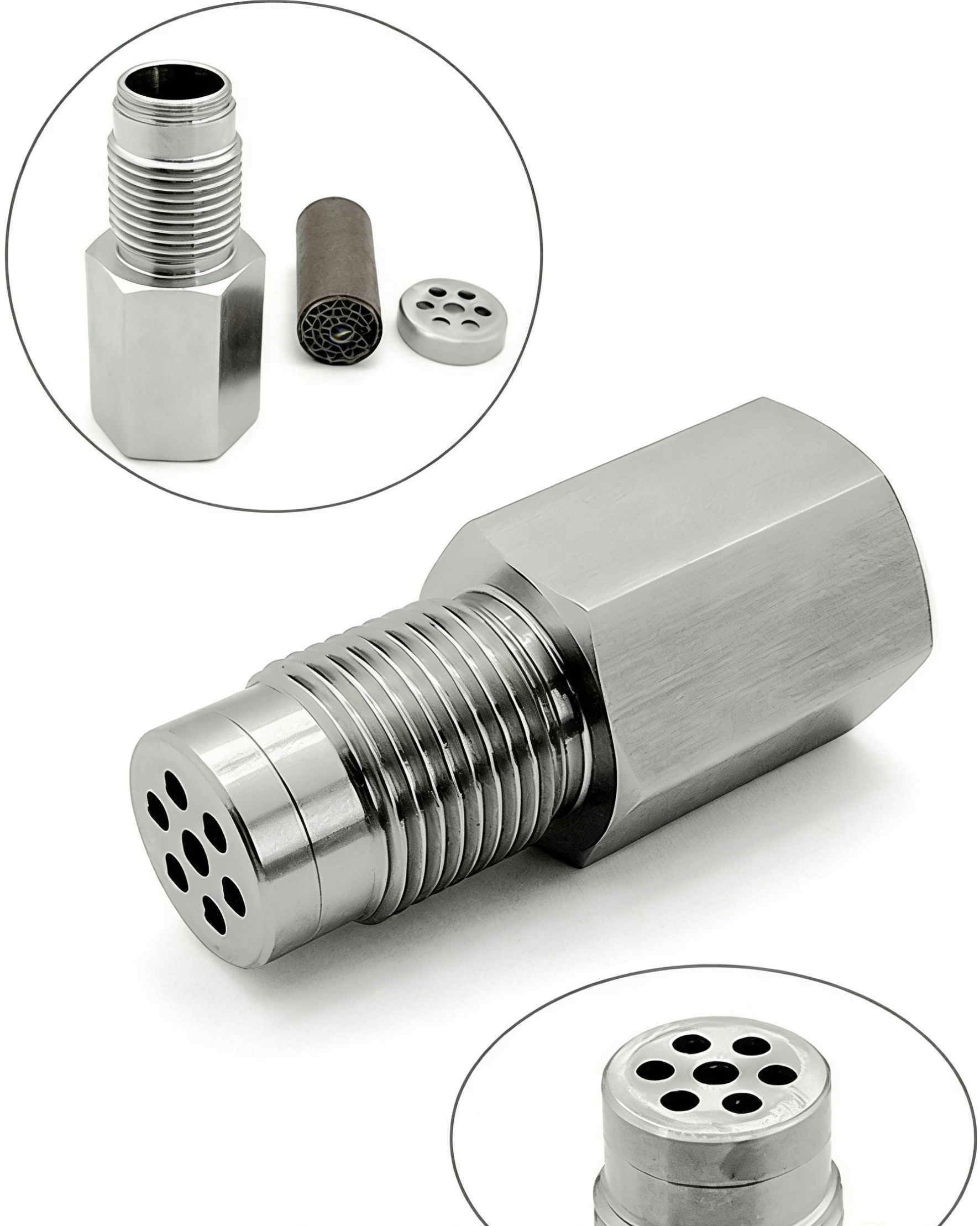 Universal Stainless Steel O2 Sensor Spacer with Mini Catalytic Converter | Fix Check Engine Light CEL Fix | Heavy Duty Oxygen Sensor Extension