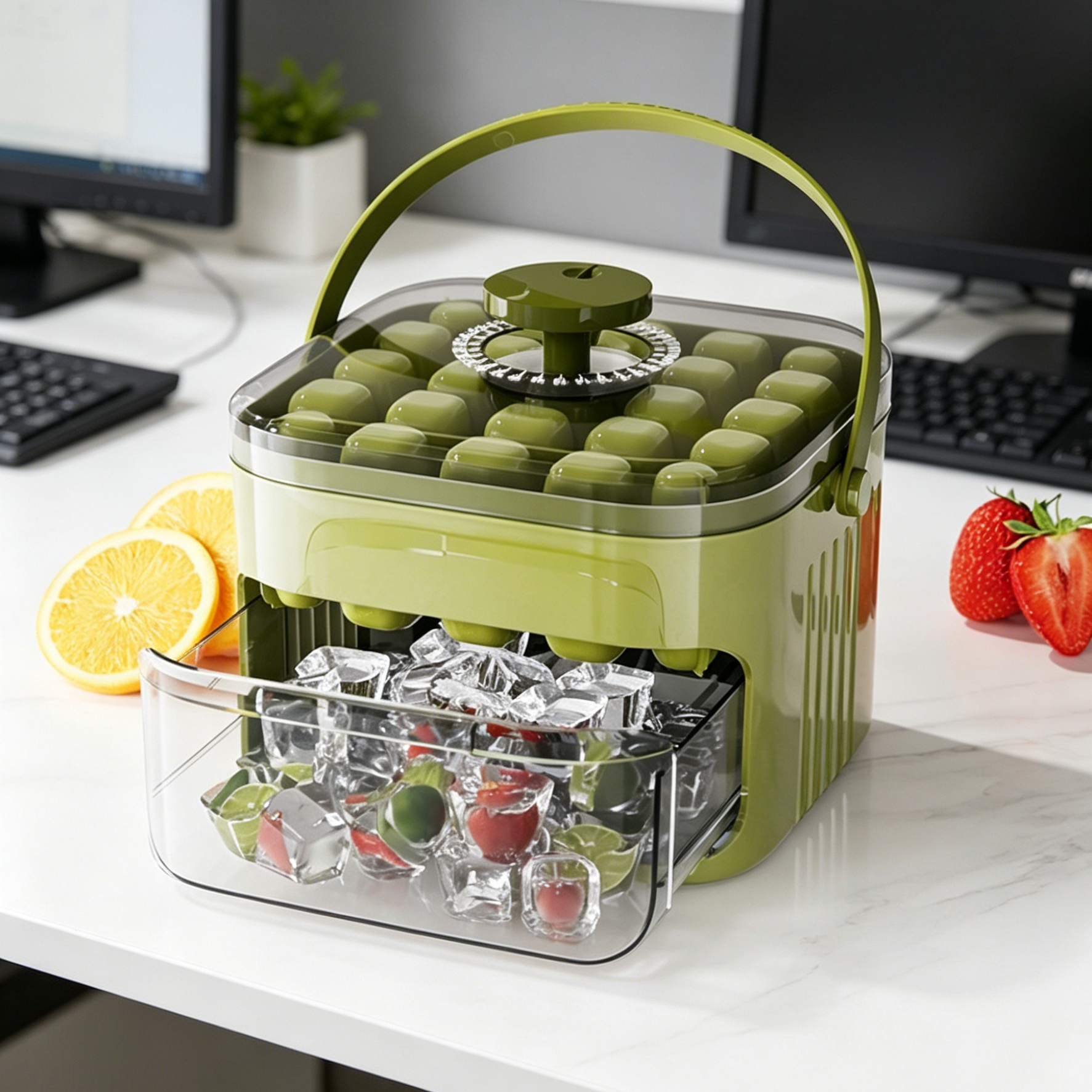 Large Capacity Press-Type Ice Cube Maker | 1-Second Easy Release | Hygienic Storage Bin with Lid | BPA Free