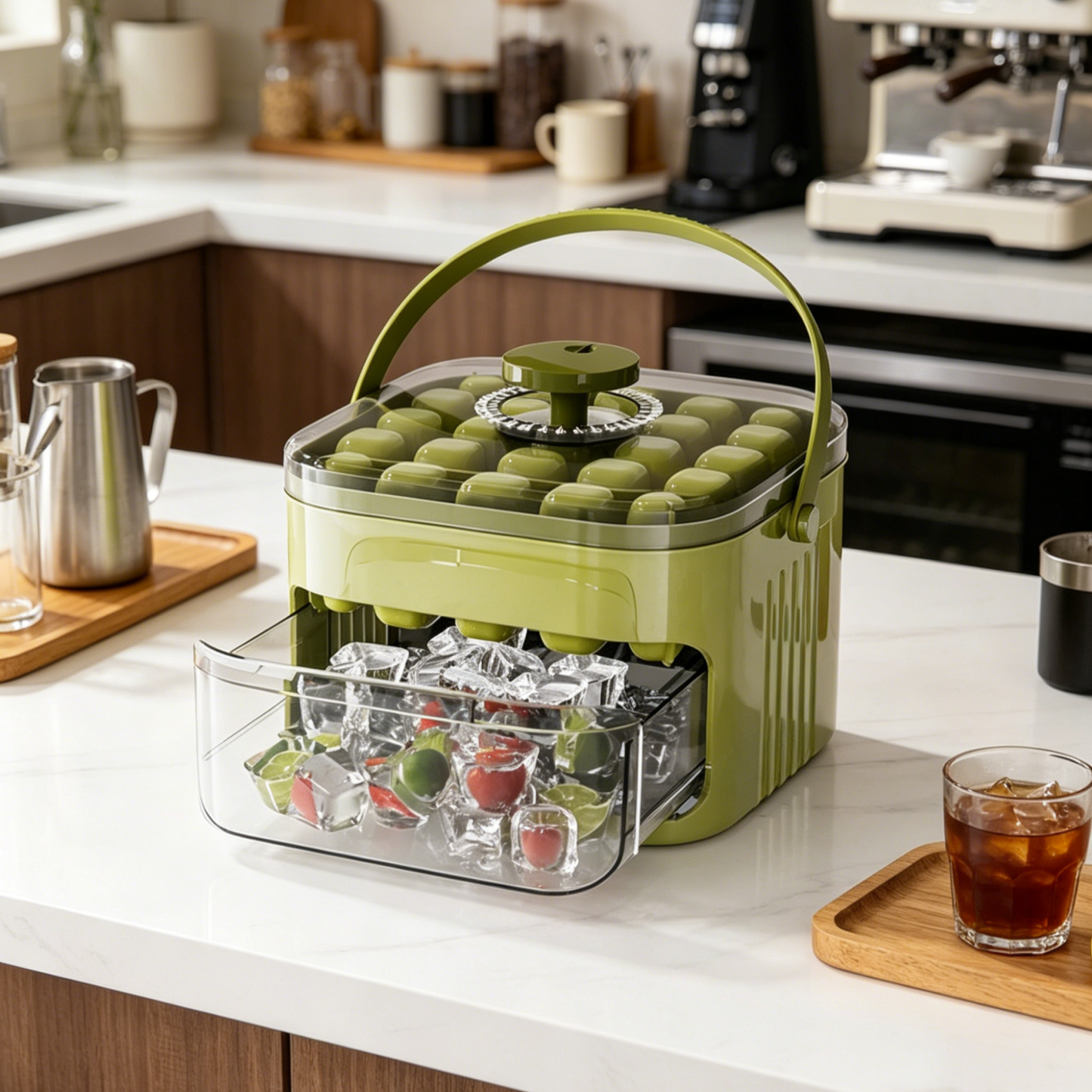 Large Capacity Press-Type Ice Cube Maker | 1-Second Easy Release | Hygienic Storage Bin with Lid | BPA Free