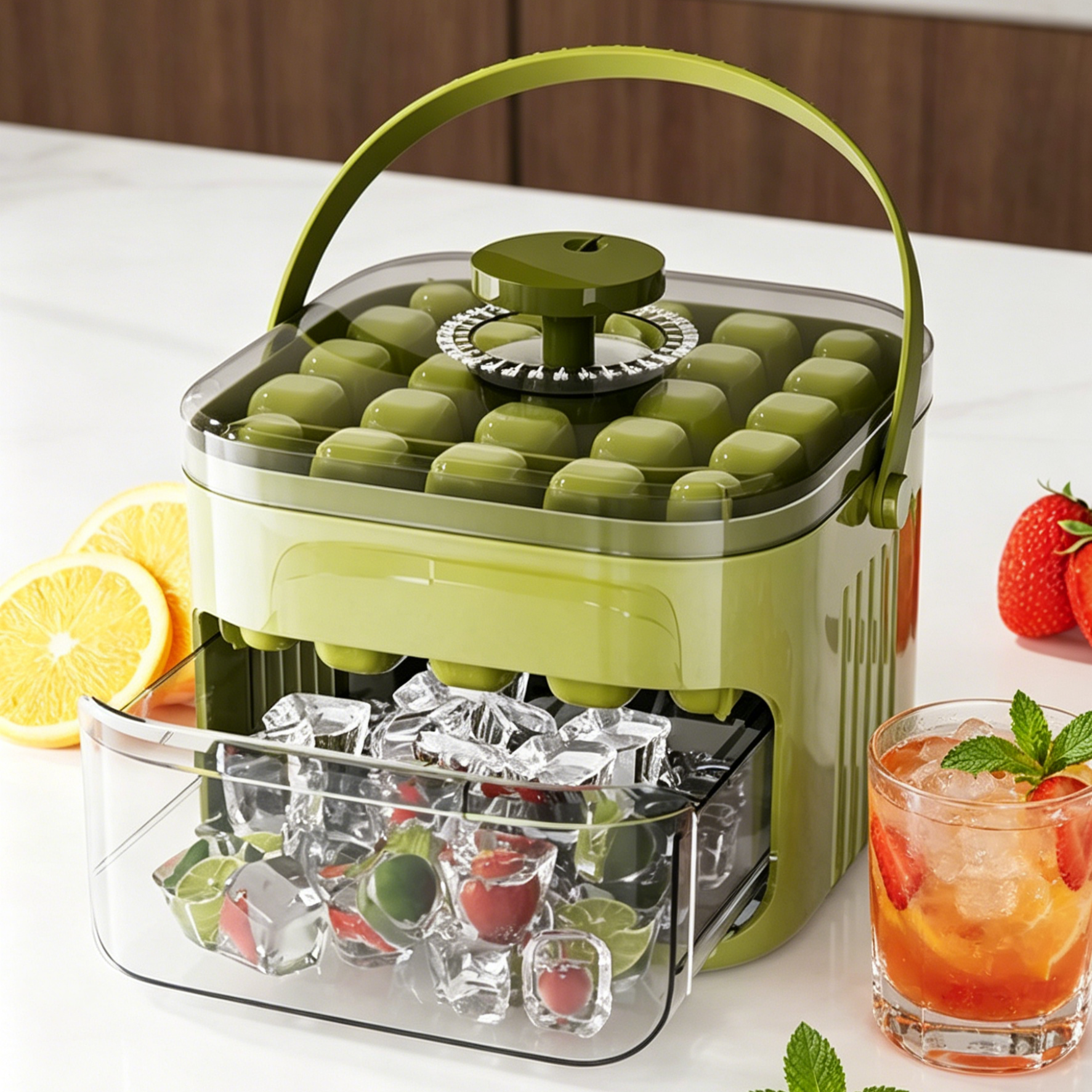 Large Capacity Press-Type Ice Cube Maker | 1-Second Easy Release | Hygienic Storage Bin with Lid | BPA Free