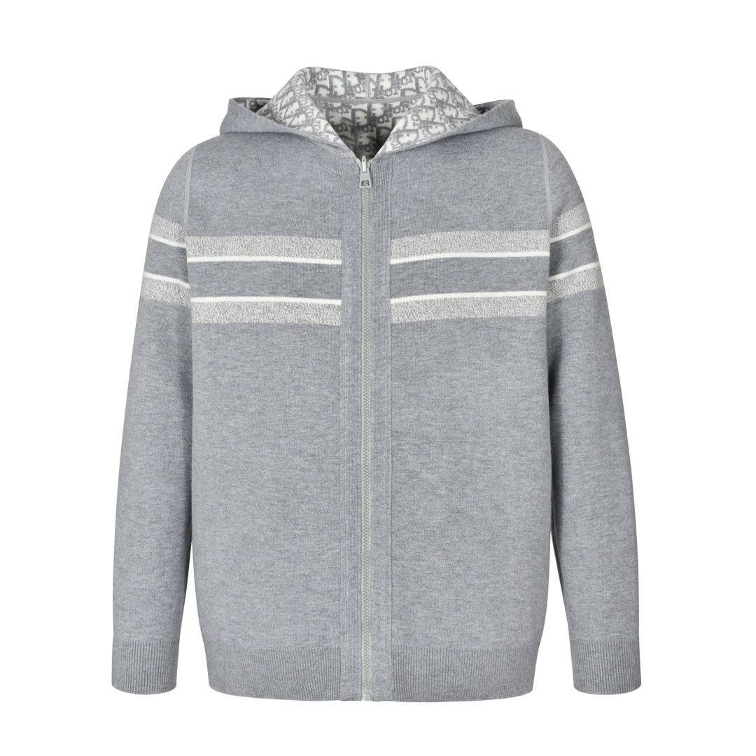 雙面提花羊絨針織連帽外套（藏青）