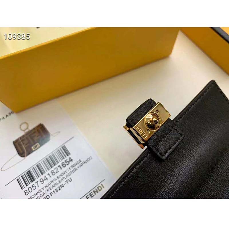 Fd Women Nano Baguette Charm Brown Fabric Charm Jacquard FF