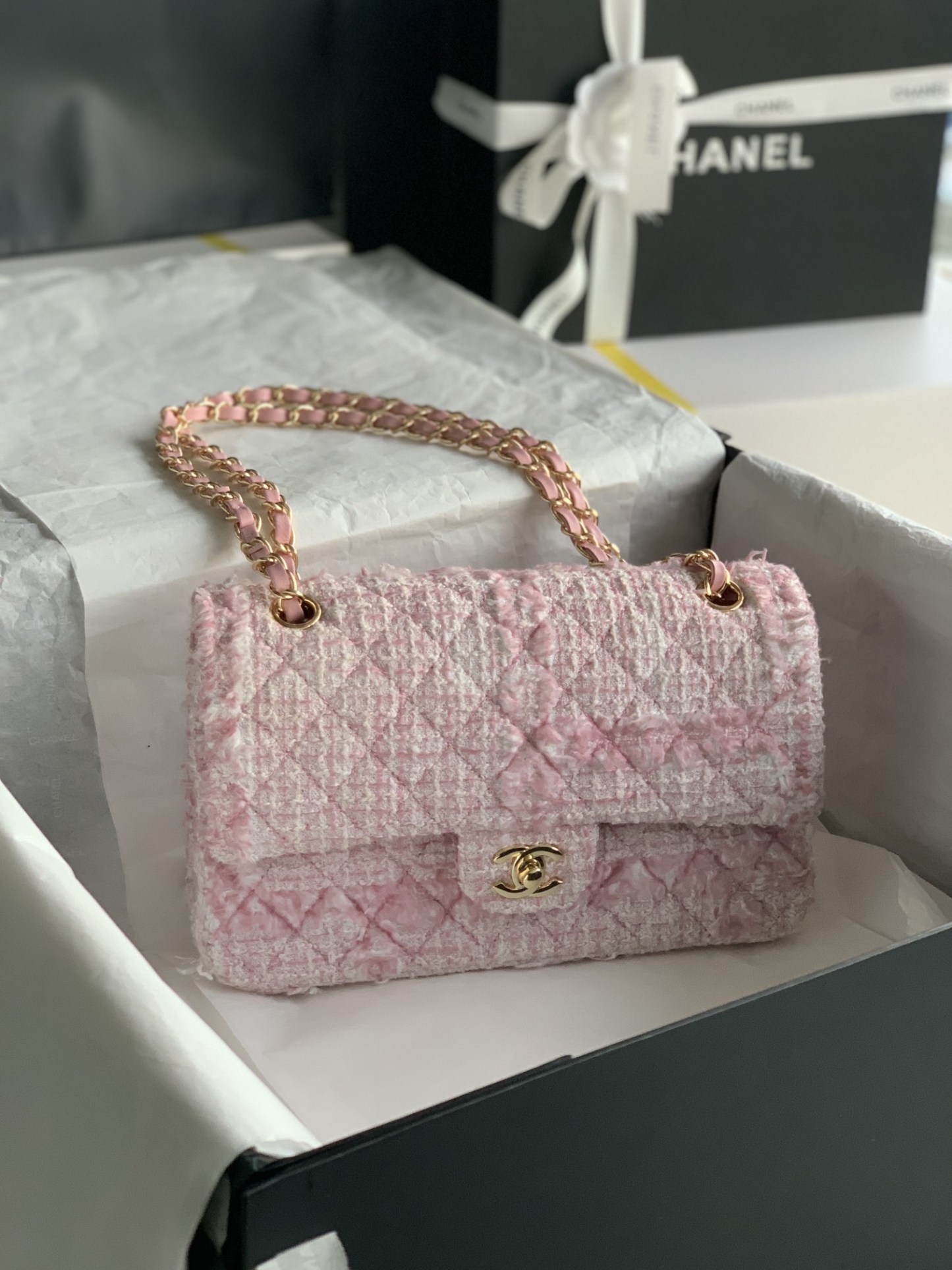 粉色軟呢毛尼大號