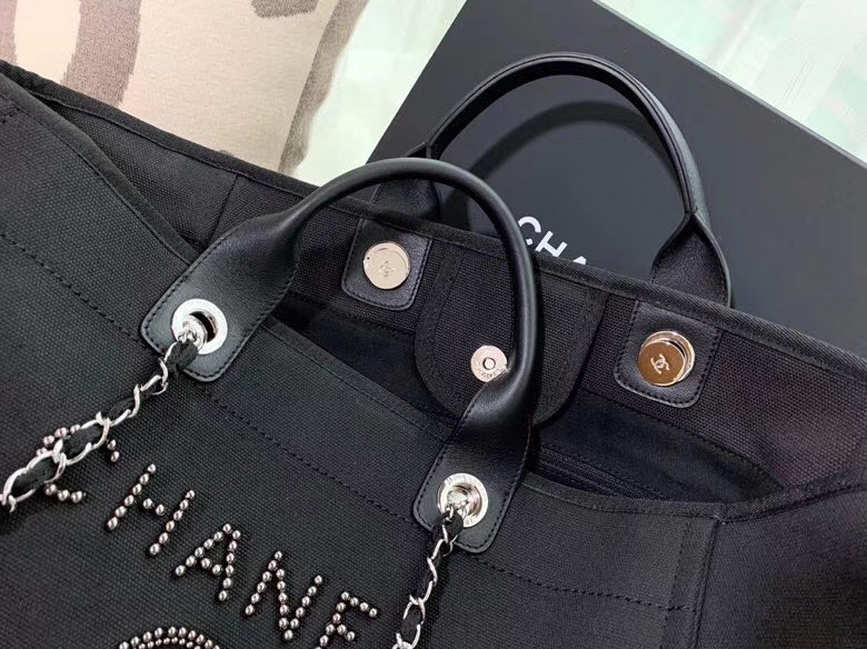 ChaneI 帶珍珠LOGO-沙灘牛仔帆布包