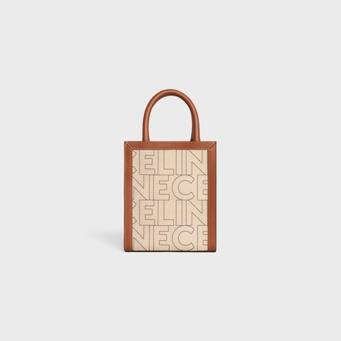 MINI VERTICAL CABAS CE IN TEXTILE WITH CE ALL-OVER PRINT NATURAL